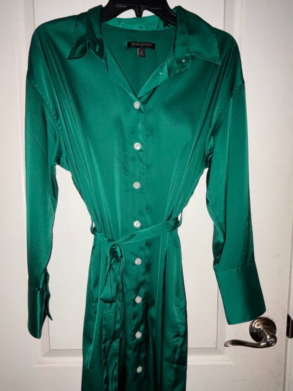 NWOT Banana Republic Emerald Green Satin Shirt Dress - Size Medium